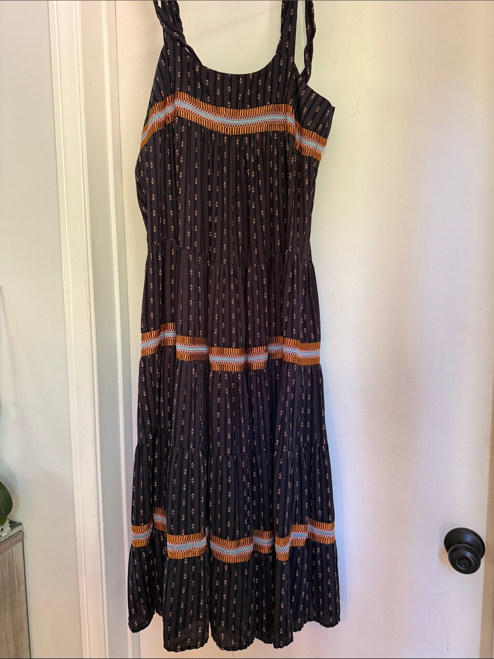 dolan Black Maxi Dress with Orange Stripe Accents